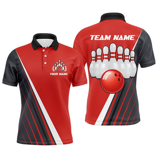 Custom Bowling Polo Shirts, Custom Bowling Polo Shirt For Men Red&Black Bowling Jersey Bowling Team League Shirts