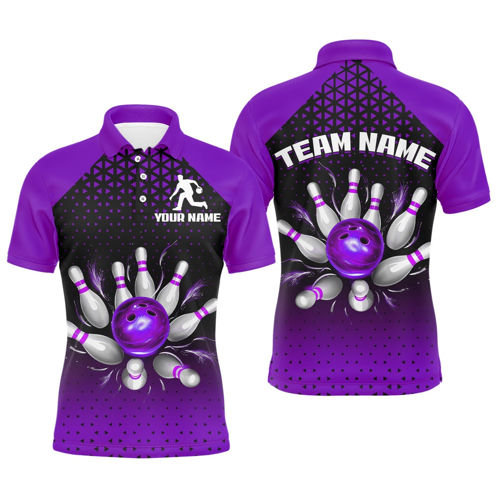 Custom Bowling Polo Shirts, Custom Bowling Polo Shirts For Men And Women Purple Bowling Team Jerseys Unisex