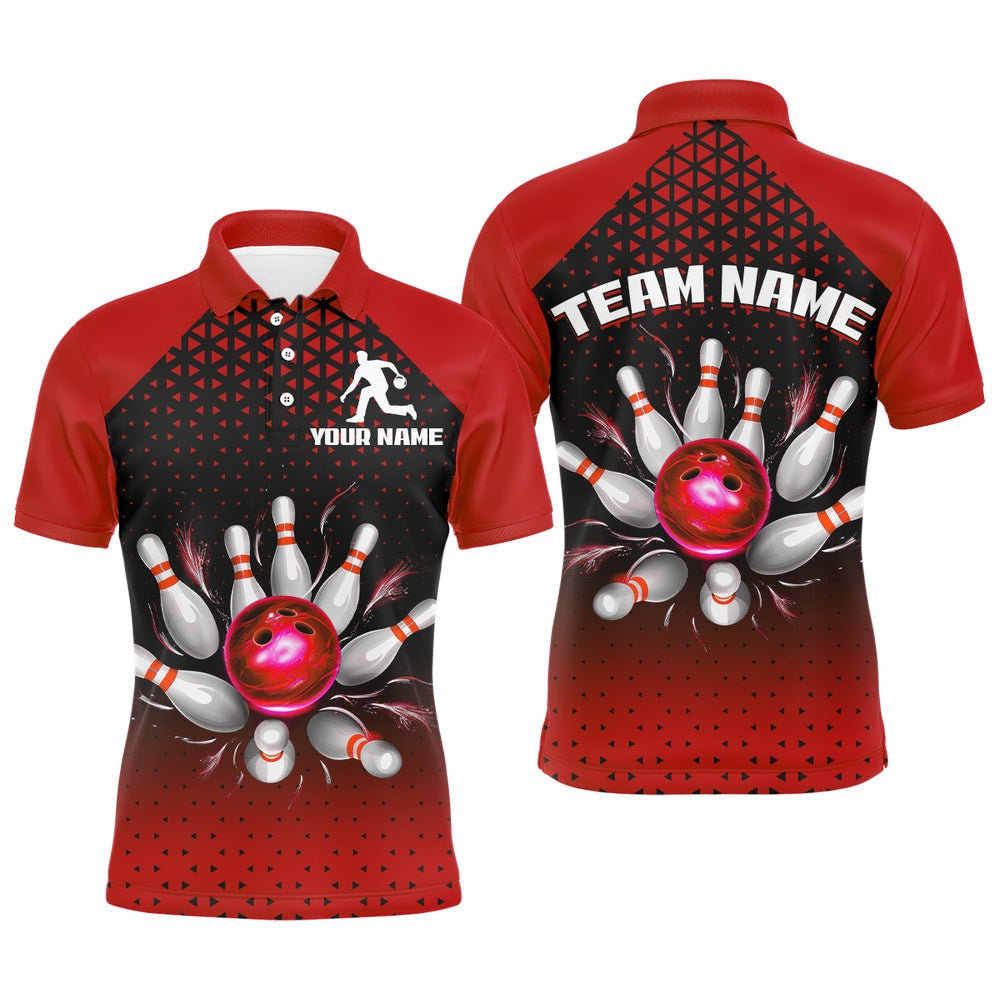 Custom Bowling Polo Shirts, Custom Bowling Polo Shirts For Men And Women Red Bowling Team Jerseys Unisex