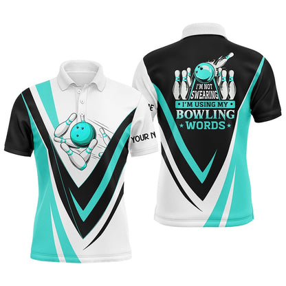 Custom Bowling Polo Shirts, Custom Bowling Polo Shirts For Men I'M Not Swearing, I'M Using My Bowling Words Cyan Blue Bowl Shirts
