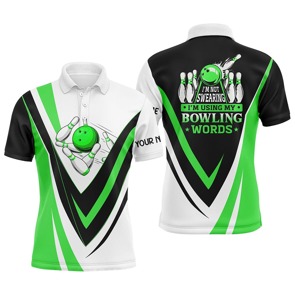 Custom Bowling Polo Shirts, Custom Bowling Polo Shirts For Men I'M Not Swearing, I'M Using My Bowling Words Green Bowl Shirts