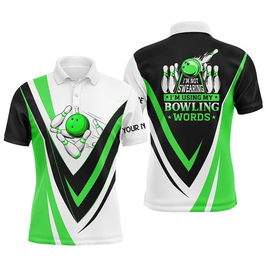 Custom Bowling Polo Shirts, Custom Bowling Polo Shirts For Men I'M Not Swearing, I'M Using My Bowling Words Green Bowl Shirts