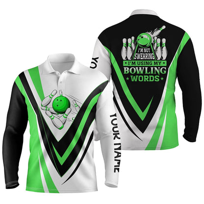 Custom Bowling Polo Shirts, Custom Bowling Polo Shirts For Men I'M Not Swearing, I'M Using My Bowling Words Green Bowl Shirts