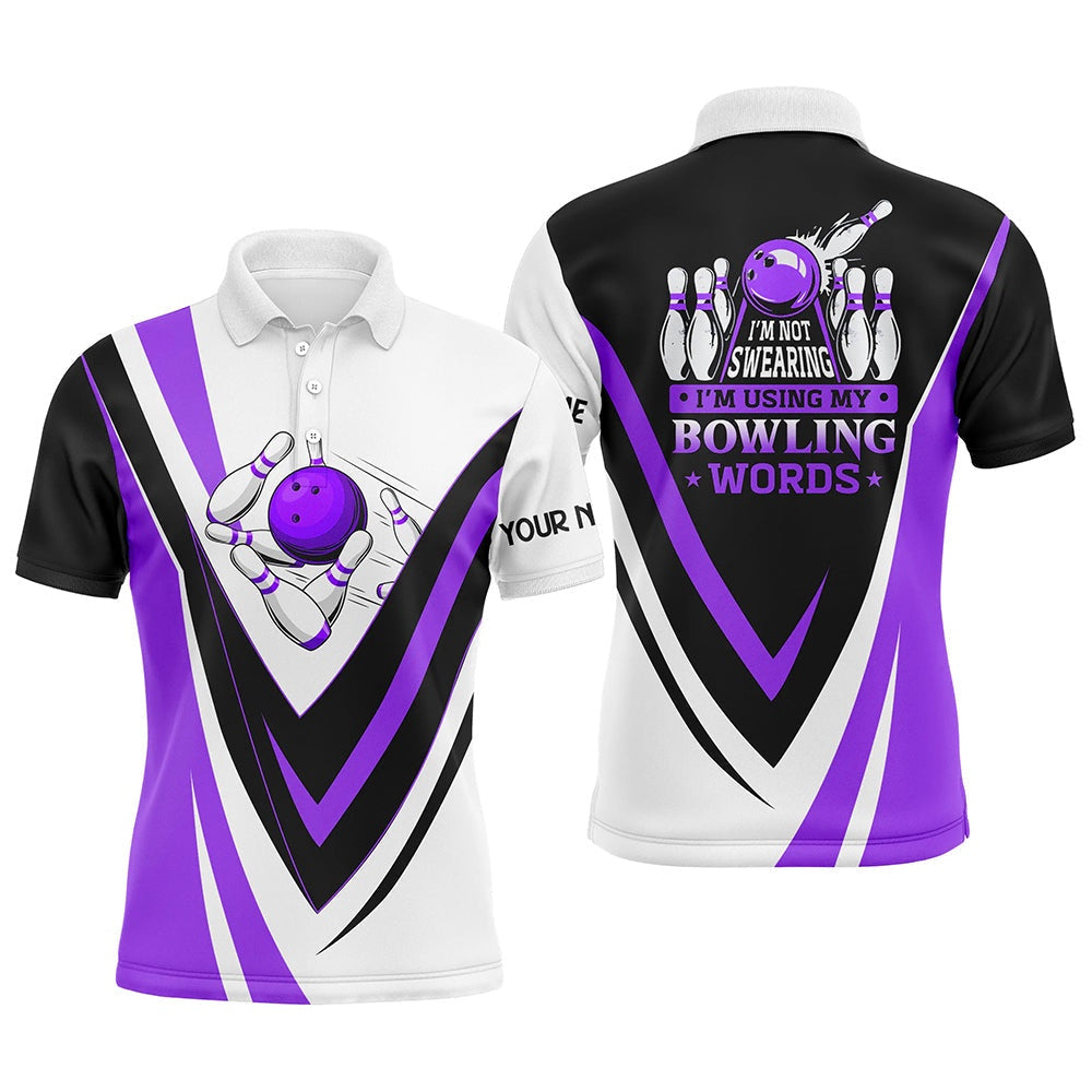 Custom Bowling Polo Shirts, Custom Bowling Polo Shirts For Men I'M Not Swearing, I'M Using My Bowling Words Purple Bowl Shirts