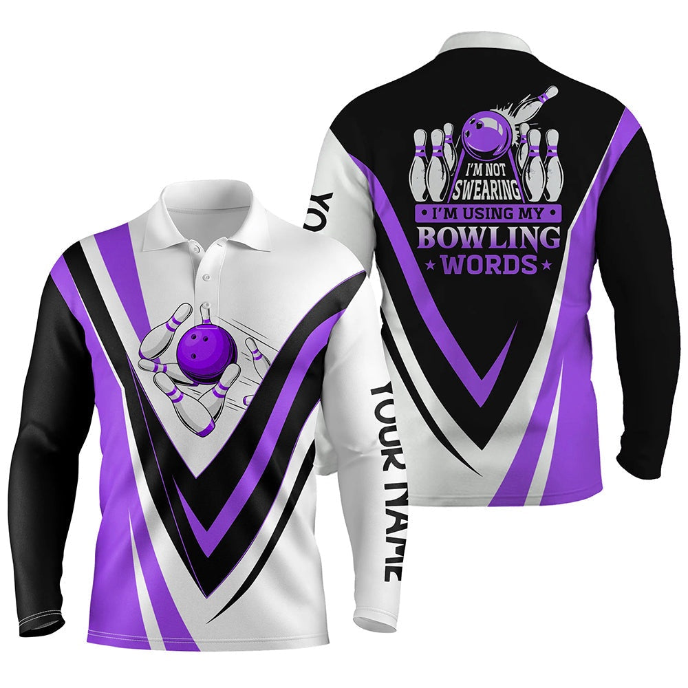 Custom Bowling Polo Shirts, Custom Bowling Polo Shirts For Men I'M Not Swearing, I'M Using My Bowling Words Purple Bowl Shirts