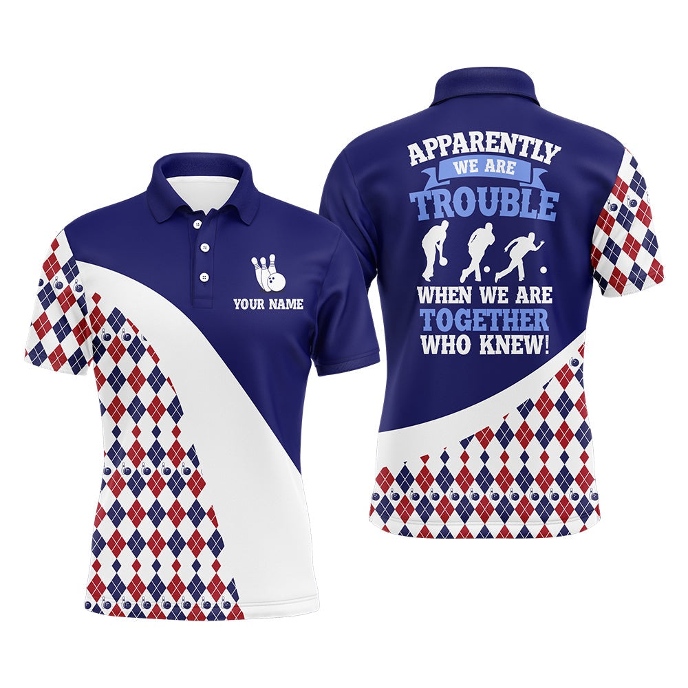 Custom Bowling Polo Shirts, Custom Bowling Shirt For Men, Blue Argyle Bowling Jersey With Name League Bowling Polo Shirt