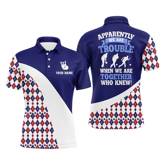 Custom Bowling Polo Shirts, Custom Bowling Shirt For Men, Blue Argyle Bowling Jersey With Name League Bowling Polo Shirt
