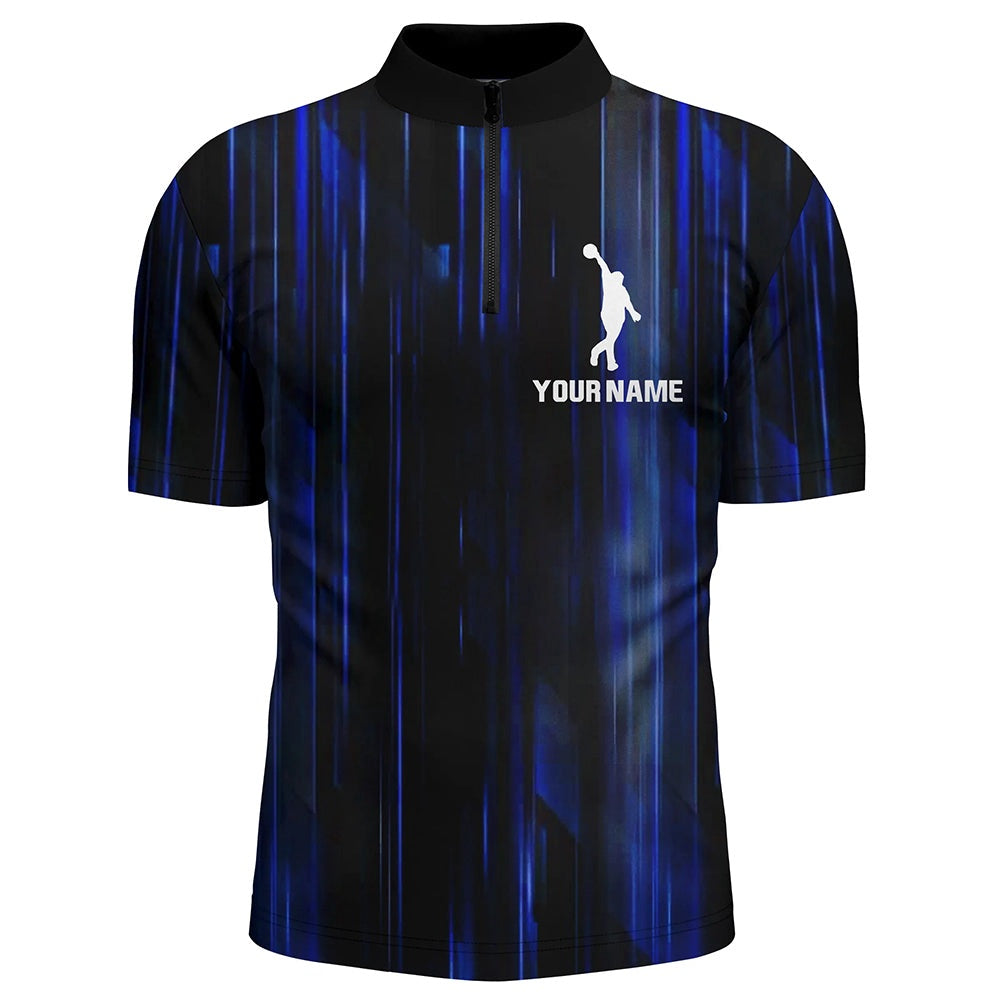 Custom Bowling Polo Shirts, Custom Bowling Shirt For Men Blue Bowling Jersey Team League Personalized Bowling Zip Shirt