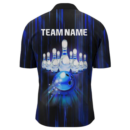 Custom Bowling Polo Shirts, Custom Bowling Shirt For Men Blue Bowling Jersey Team League Personalized Bowling Zip Shirt