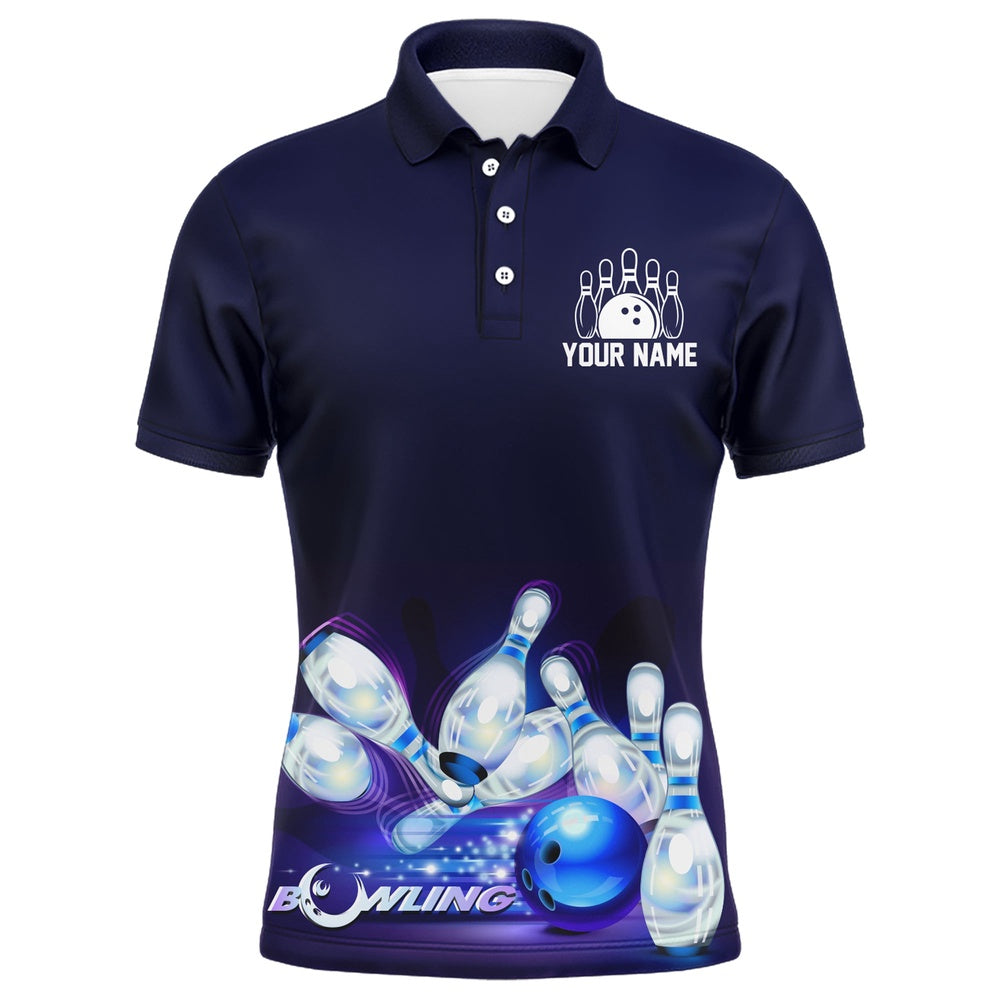 Custom Bowling Polo Shirts, Custom Bowling Shirt For Men, Don'T Worry Bowl Happy, Blue Bowling Polo Jersey Short Sleeve Bowlers