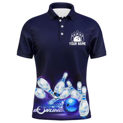 Custom Bowling Polo Shirts, Custom Bowling Shirt For Men, Don'T Worry Bowl Happy, Blue Bowling Polo Jersey Short Sleeve Bowlers