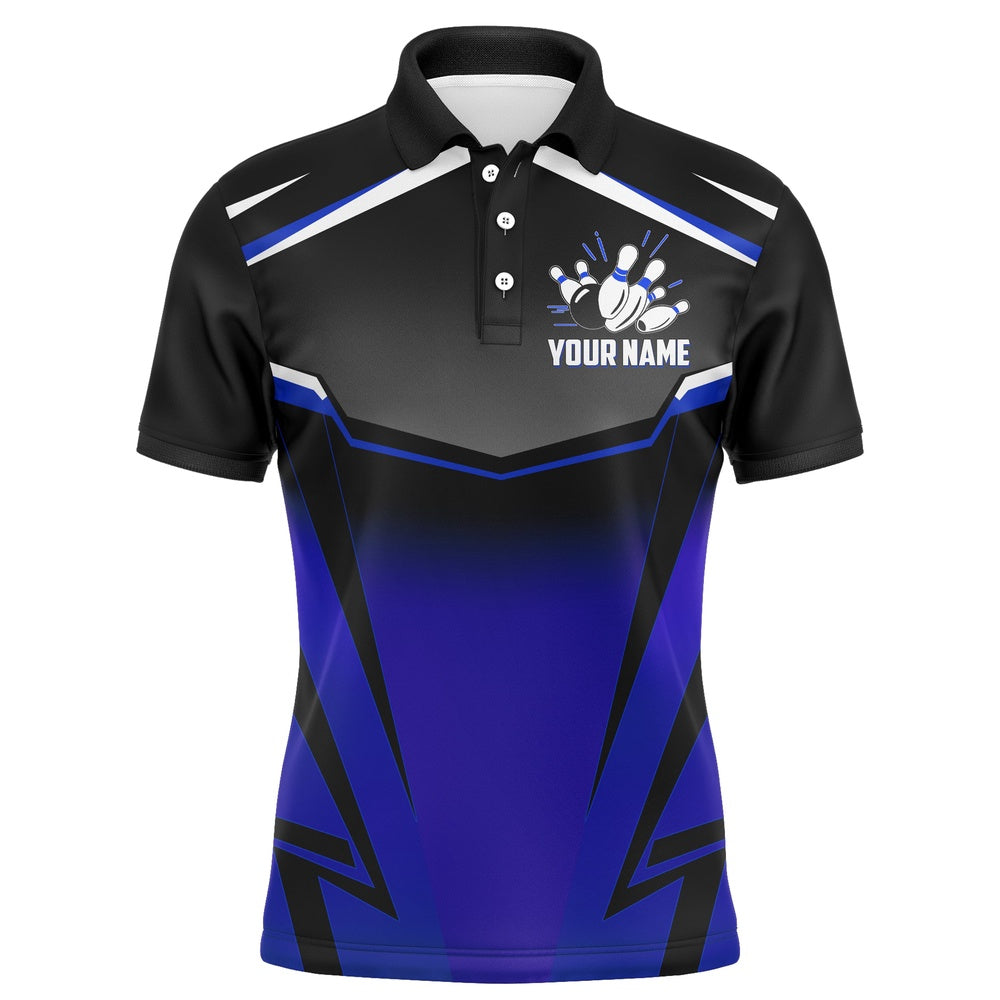 Custom Bowling Polo Shirts, Custom Bowling Shirt For Men, Kingpins Blue Polo Bowling Shirt With Name, Men Bowlers Jersey League