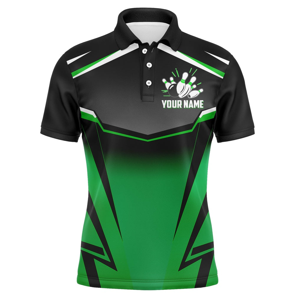 Custom Bowling Polo Shirts, Custom Bowling Shirt For Men Kingpins Green Polo Bowling Shirt With Name, Men Bowlers Jersey League
