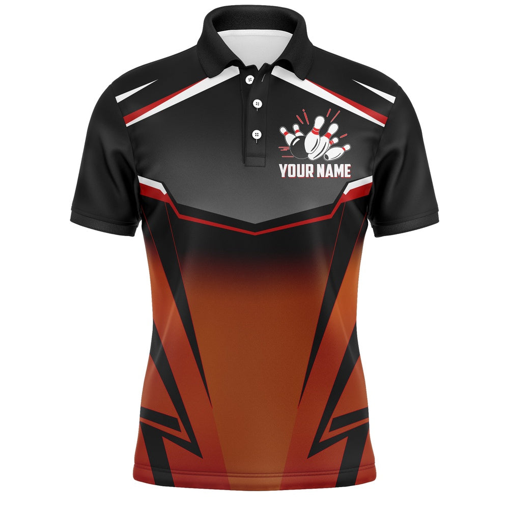 Custom Bowling Polo Shirts, Custom Bowling Shirt For Men, Kingpins Orange Polo Bowling Shirt With Name, Men Bowlers Jersey