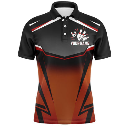 Custom Bowling Polo Shirts, Custom Bowling Shirt For Men, Kingpins Orange Polo Bowling Shirt With Name, Men Bowlers Jersey