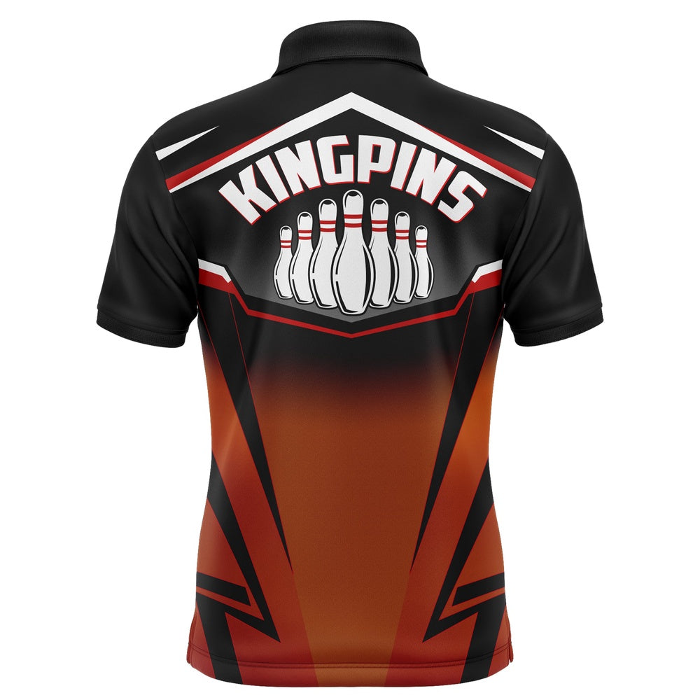 Custom Bowling Polo Shirts, Custom Bowling Shirt For Men, Kingpins Orange Polo Bowling Shirt With Name, Men Bowlers Jersey