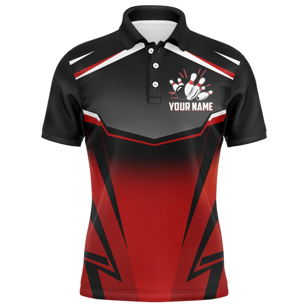 Custom Bowling Polo Shirts, Custom Bowling Shirt For Men, Kingpins Red Polo Bowling Shirt With Name, Men Bowlers Jersey League