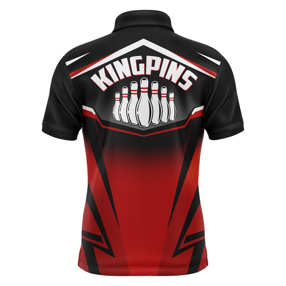 Custom Bowling Polo Shirts, Custom Bowling Shirt For Men, Kingpins Red Polo Bowling Shirt With Name, Men Bowlers Jersey League