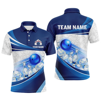 Custom Bowling Polo Shirts, Custom Bowling Shirt For Men Navy Bowling Team Jersey Custom Bowling Polo Shirts