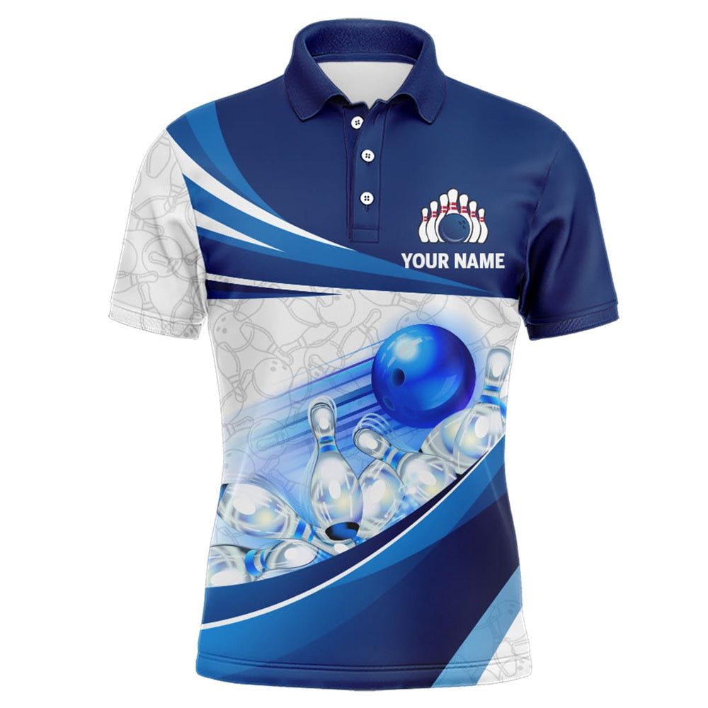 Custom Bowling Polo Shirts, Custom Bowling Shirt For Men Navy Bowling Team Jersey Custom Bowling Polo Shirts