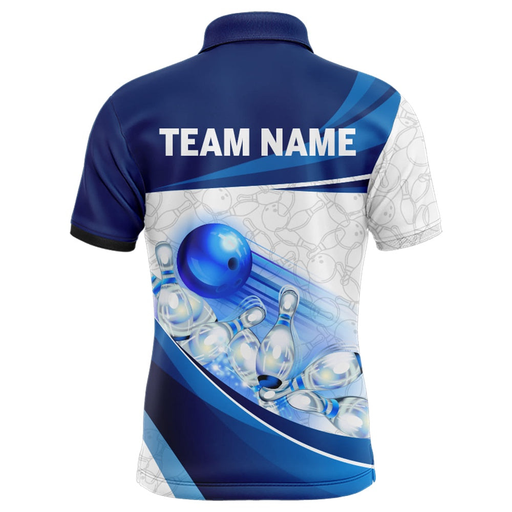 Custom Bowling Polo Shirts, Custom Bowling Shirt For Men Navy Bowling Team Jersey Custom Bowling Polo Shirts