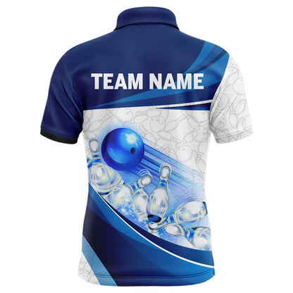 Custom Bowling Polo Shirts, Custom Bowling Shirt For Men Navy Bowling Team Jersey Custom Bowling Polo Shirts