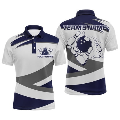 Custom Bowling Polo Shirts, Custom Bowling Shirt For Men Navy & Grey Bowling Jersey Bowling Team League Polo Shirt