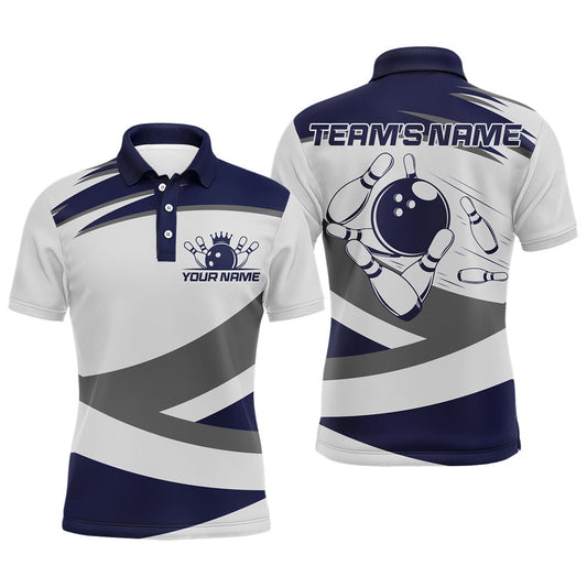 Custom Bowling Polo Shirts, Custom Bowling Shirt For Men Navy & Grey Bowling Jersey Bowling Team League Polo Shirt
