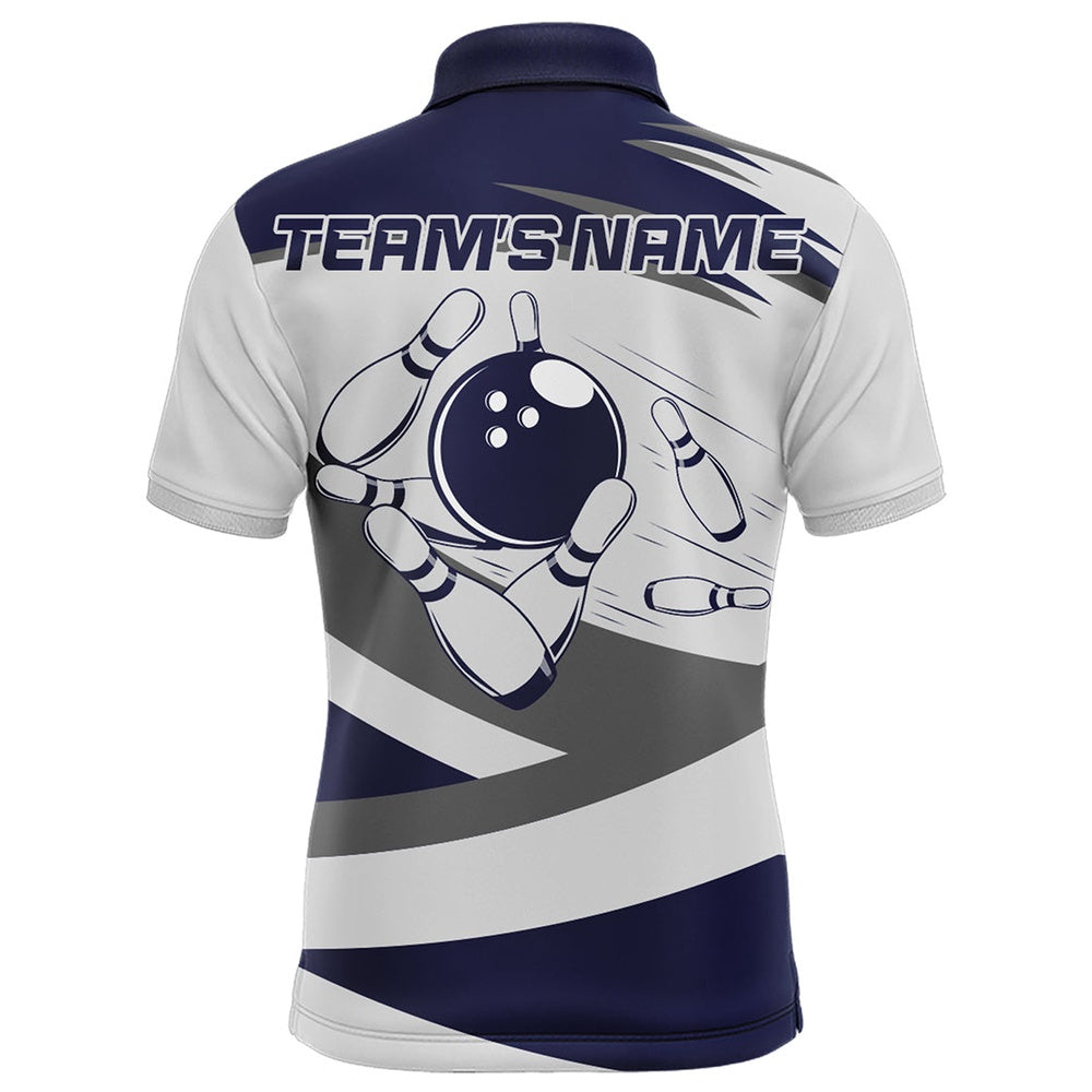 Custom Bowling Polo Shirts, Custom Bowling Shirt For Men Navy & Grey Bowling Jersey Bowling Team League Polo Shirt