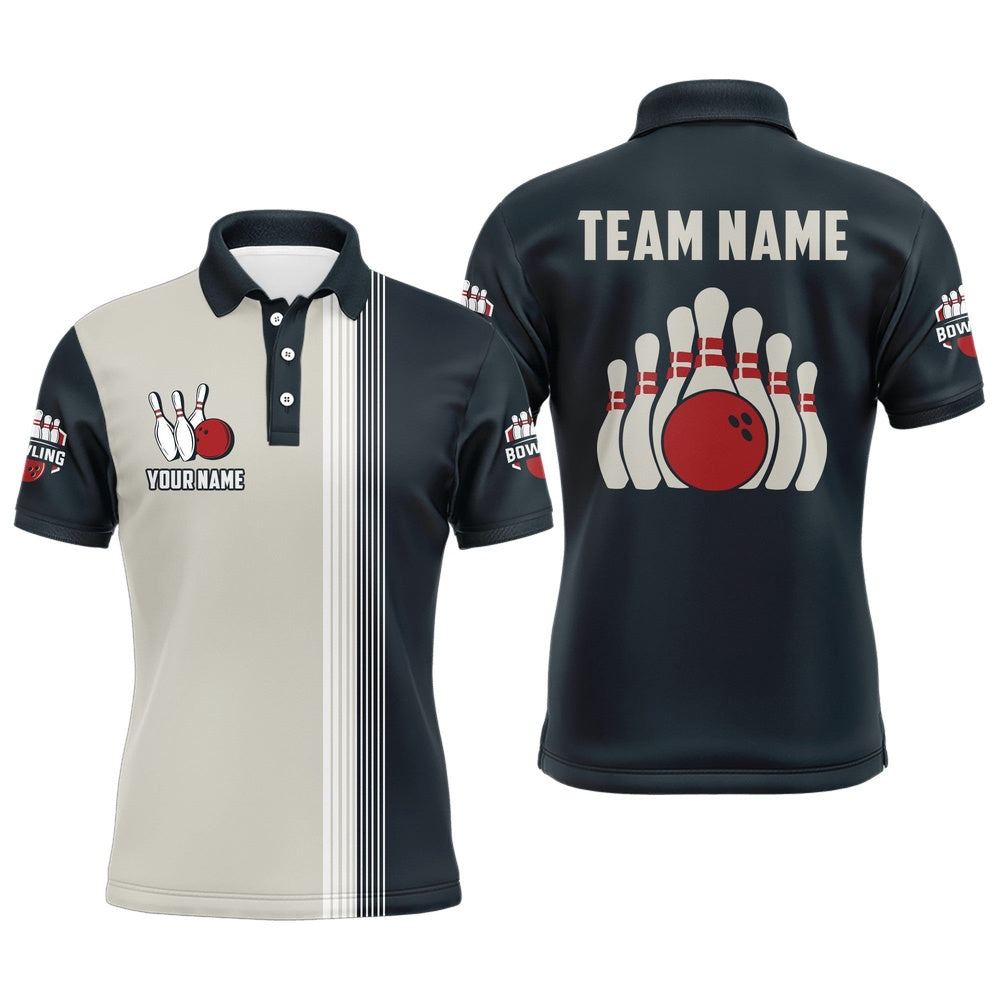 Custom Bowling Polo Shirts, Custom Bowling Shirt For Men Personalized Bowling Team League Jersey Navy Bowling Shirt