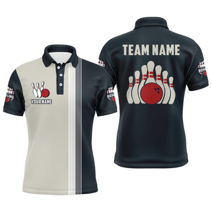 Custom Bowling Polo Shirts, Custom Bowling Shirt For Men Personalized Bowling Team League Jersey Navy Bowling Shirt