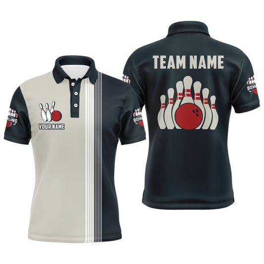 Custom Bowling Polo Shirts, Custom Bowling Shirt For Men Personalized Bowling Team League Jersey Navy Bowling Shirt
