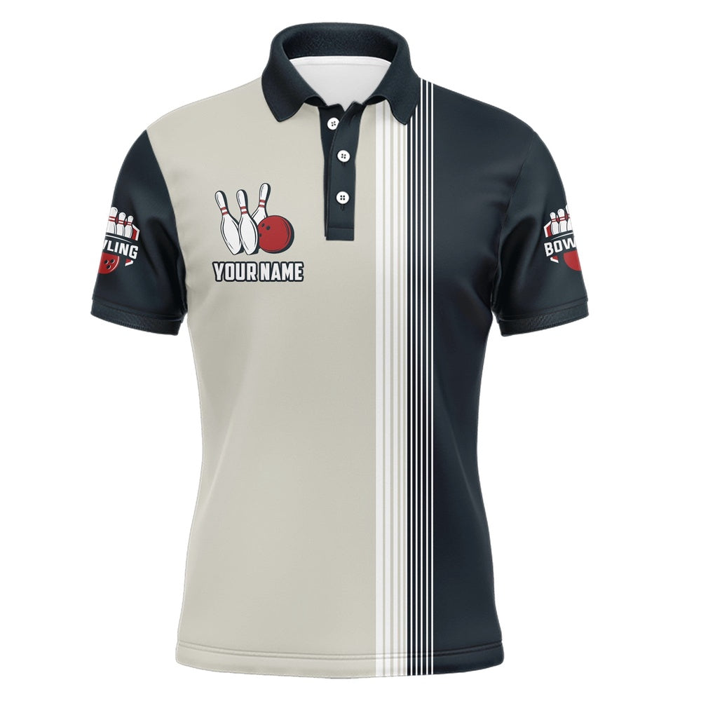 Custom Bowling Polo Shirts, Custom Bowling Shirt For Men Personalized Bowling Team League Jersey Navy Bowling Shirt