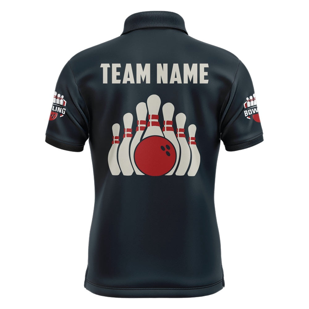 Custom Bowling Polo Shirts, Custom Bowling Shirt For Men Personalized Bowling Team League Jersey Navy Bowling Shirt