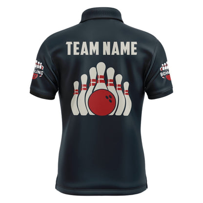 Custom Bowling Polo Shirts, Custom Bowling Shirt For Men Personalized Bowling Team League Jersey Navy Bowling Shirt