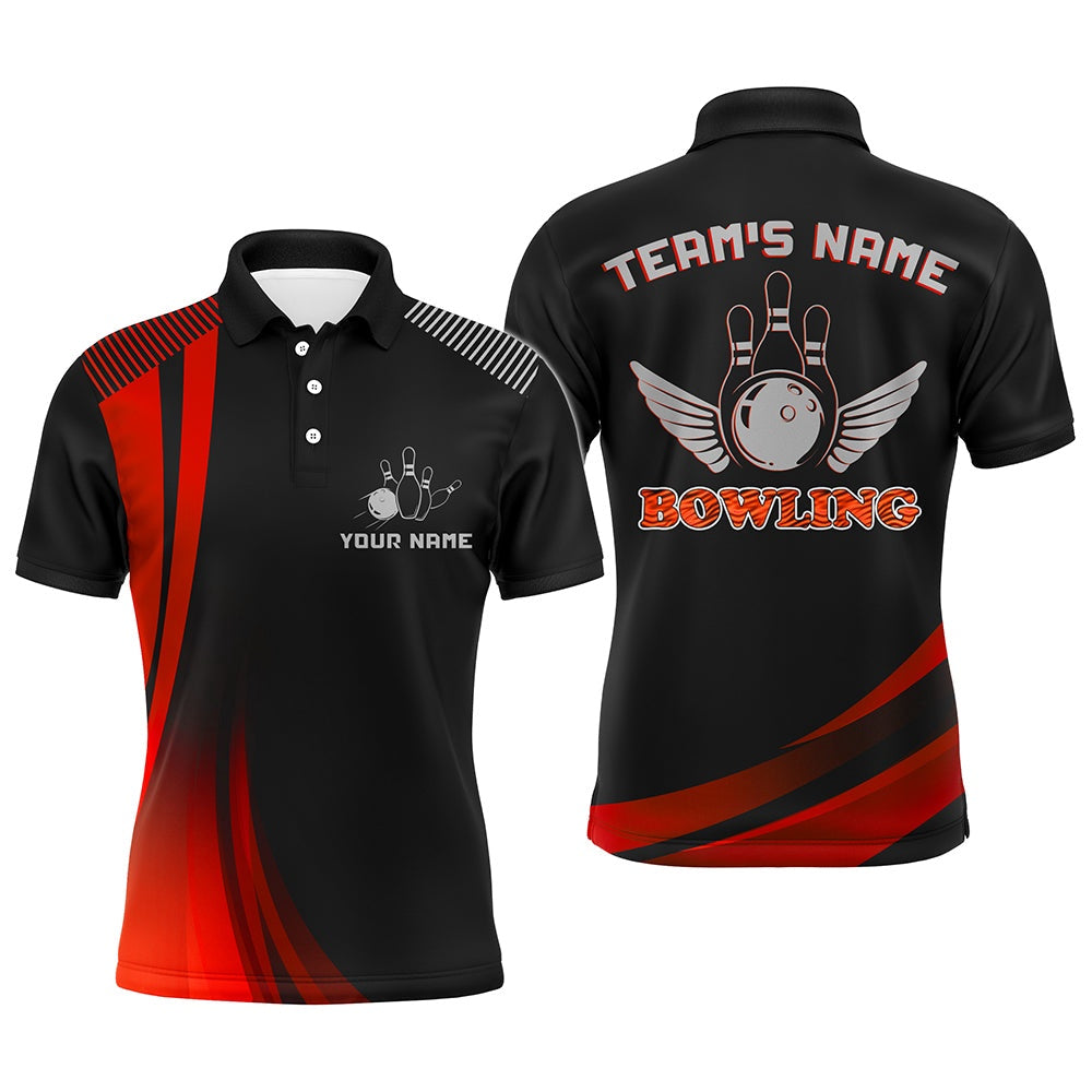 Custom Bowling Polo Shirts, Custom Bowling Shirt For Men, Red & Black Bowling Jersey With Name League Bowling Polo Short Sleeve