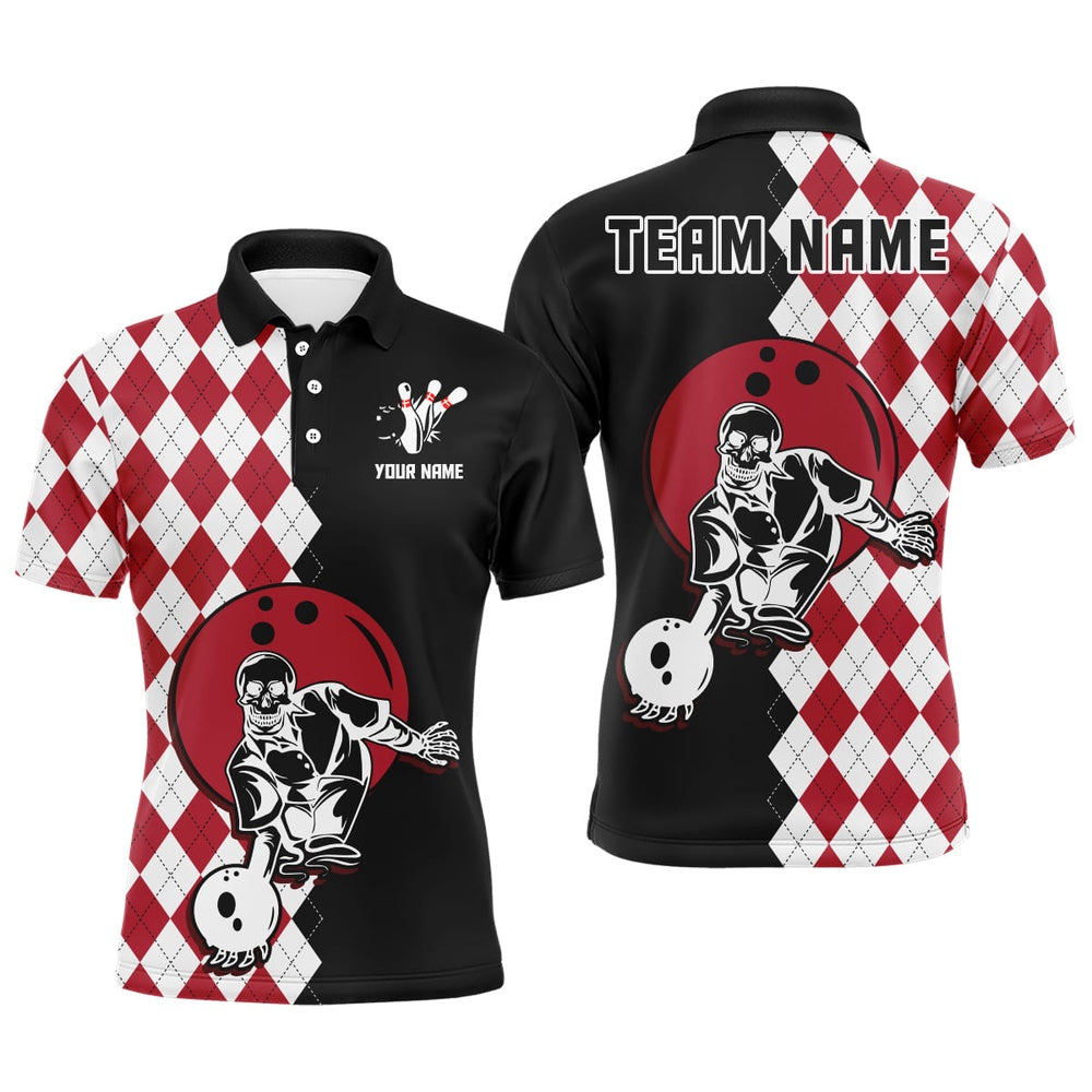 Custom Bowling Polo Shirts, Custom Bowling Shirt For Men Skull Bowling Jersey Bowling Team League Polo Shirt