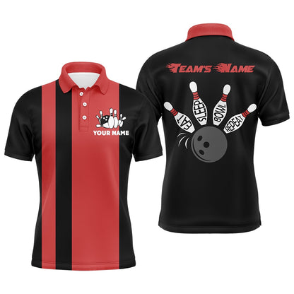 Custom Bowling Polo Shirts, Custom Bowling Shirt For Men, Vintage Red&Black Bowling Polo Jersey For Team Eat Sleep Bowl Repeat