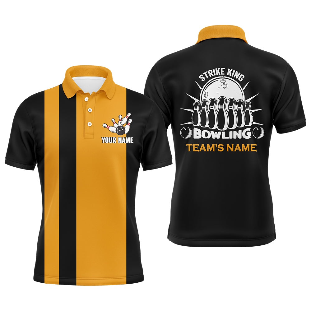 Custom Bowling Polo Shirts, Custom Bowling Shirt For Men, Vintage Yellow&Black Bowling Polo Jersey For Team Bowling King