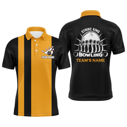 Custom Bowling Polo Shirts, Custom Bowling Shirt For Men, Vintage Yellow&Black Bowling Polo Jersey For Team Bowling King
