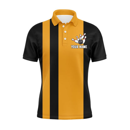 Custom Bowling Polo Shirts, Custom Bowling Shirt For Men, Vintage Yellow&Black Bowling Polo Jersey For Team Bowling King