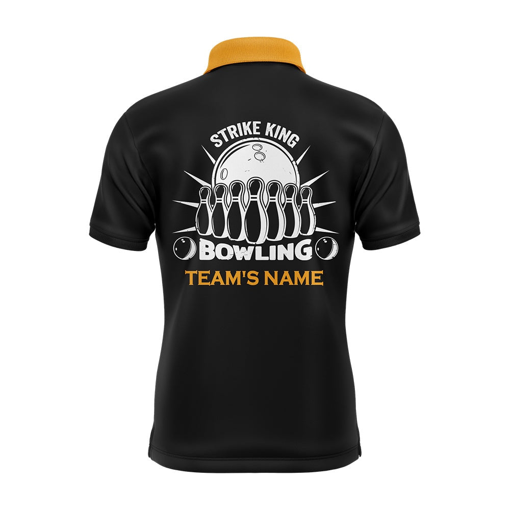 Custom Bowling Polo Shirts, Custom Bowling Shirt For Men, Vintage Yellow&Black Bowling Polo Jersey For Team Bowling King