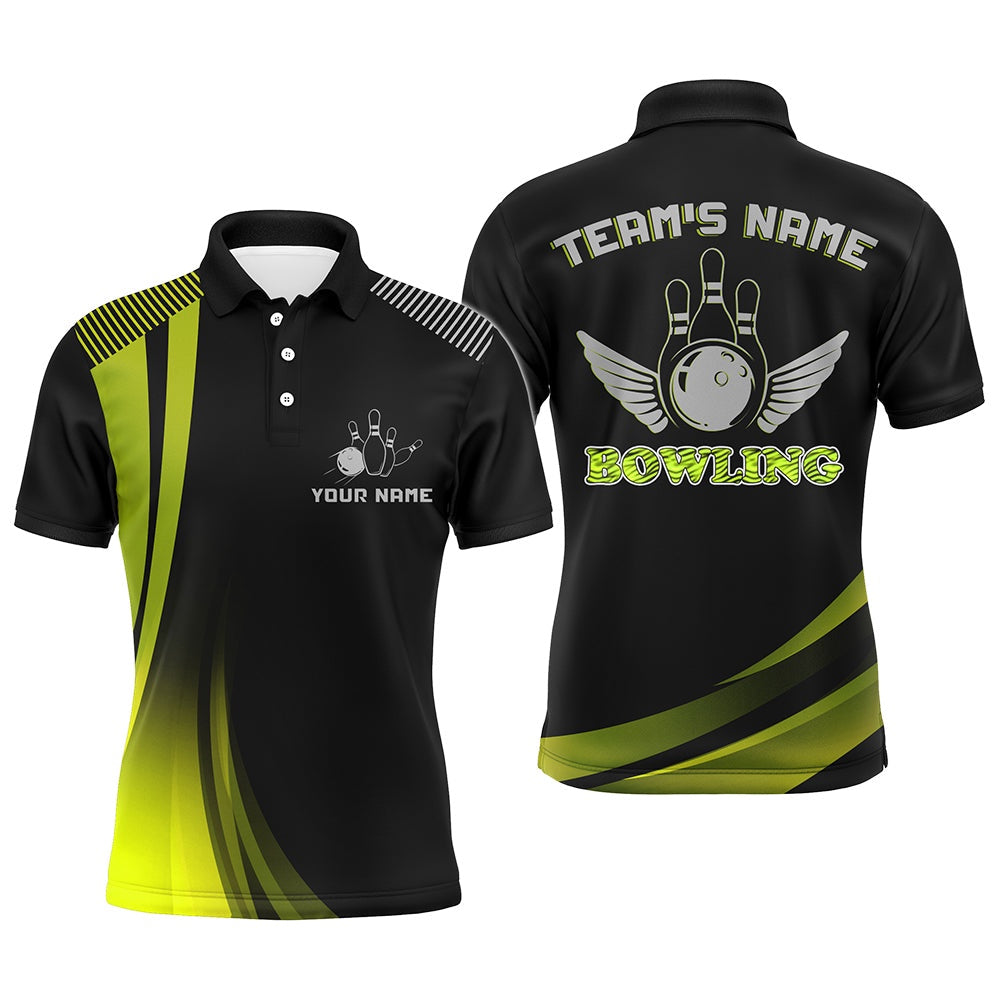 Custom Bowling Polo Shirts, Custom Bowling Shirt For Men, Yellow&Black Bowling Jersey With Name League Bowling Polo Shirt