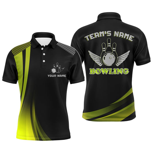 Custom Bowling Polo Shirts, Custom Bowling Shirt For Men, Yellow&Black Bowling Jersey With Name League Bowling Polo Shirt