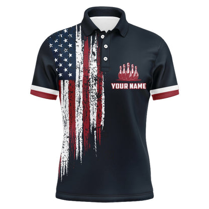 Custom Bowling Polo Shirts, Custom Bowling Shirt With Name American Flag Bowling Jersey For Men Bowling Polo Shirt For Team