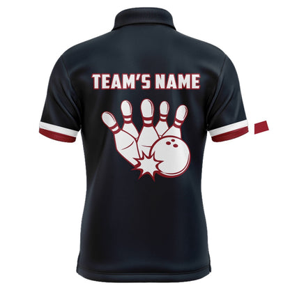 Custom Bowling Polo Shirts, Custom Bowling Shirt With Name American Flag Bowling Jersey For Men Bowling Polo Shirt For Team