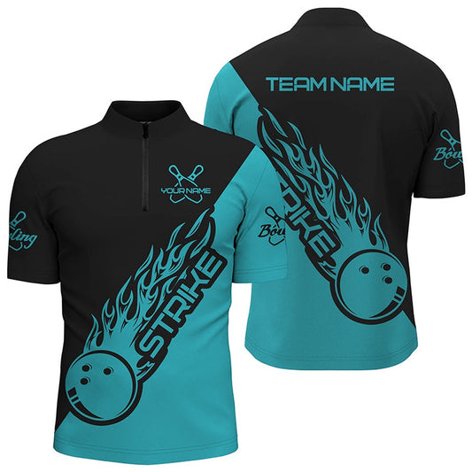 Custom Bowling Polo Shirts, Custom Bowling Shirts For Men And Women, Bowling Team Shirts Bowling Strike Ball Blue