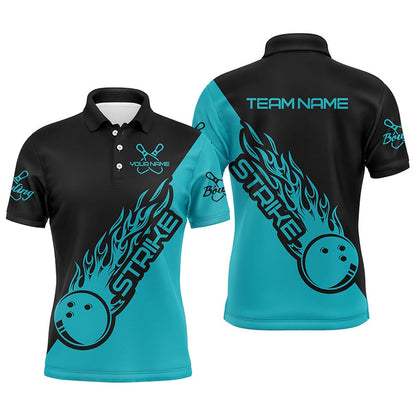 Custom Bowling Polo Shirts, Custom Bowling Shirts For Men And Women, Bowling Team Shirts Bowling Strike Ball Blue