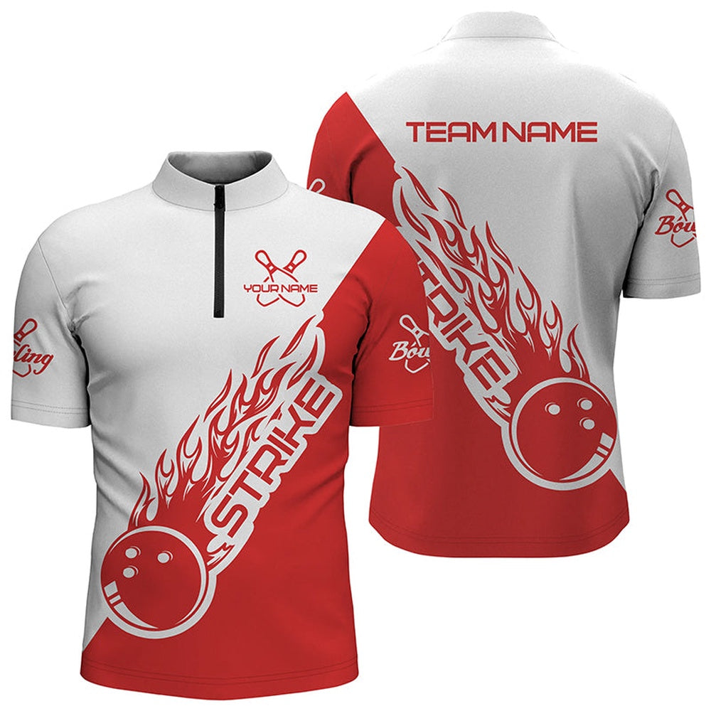 Custom Bowling Polo Shirts, Custom Bowling Shirts For Men And Women, Bowling Team Shirts Bowling Strike Blue And Red