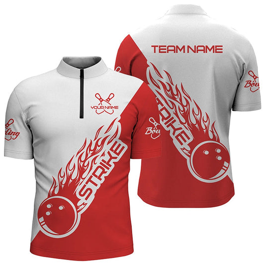 Custom Bowling Polo Shirts, Custom Bowling Shirts For Men And Women, Bowling Team Shirts Bowling Strike Blue And Red